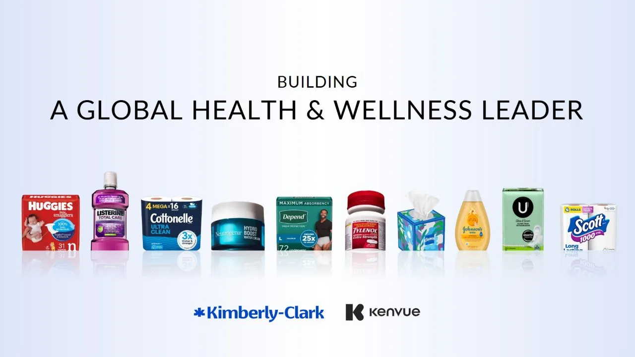 A title slide: a row of consumer product packs under the words BUILDING A GLOBAL HEALTH & WELLNESS LEADER, with both company logos beneath them.